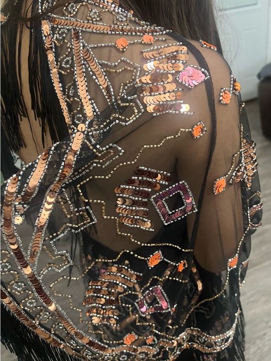 RARE Y2K ASOS design Black Sequin Fringe Maxi Dress with Pink & Rose Accents#A10 - Picture 13 of 16